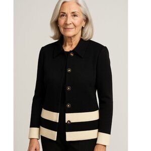 St. John Black Label Collection Black and Ivory Striped Santana Knit Blazer Sz 6